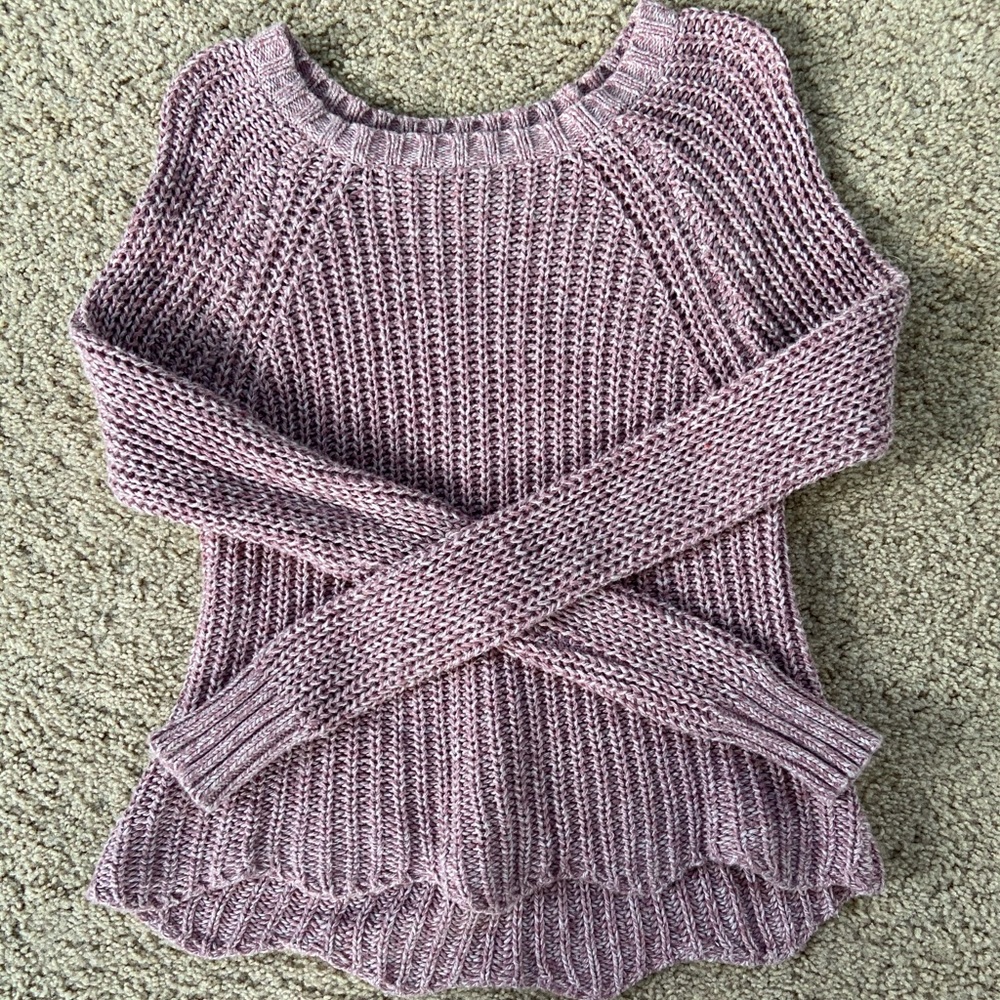 pink and white american eagle scalloped sweater